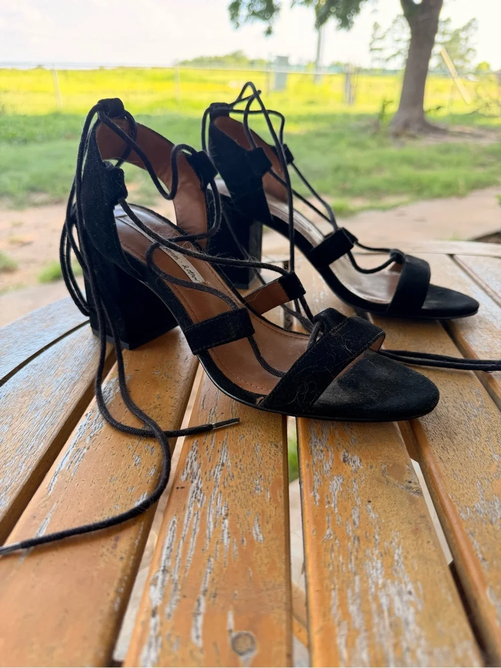 & Other Stories Black Suede Lace-Up Block Heels